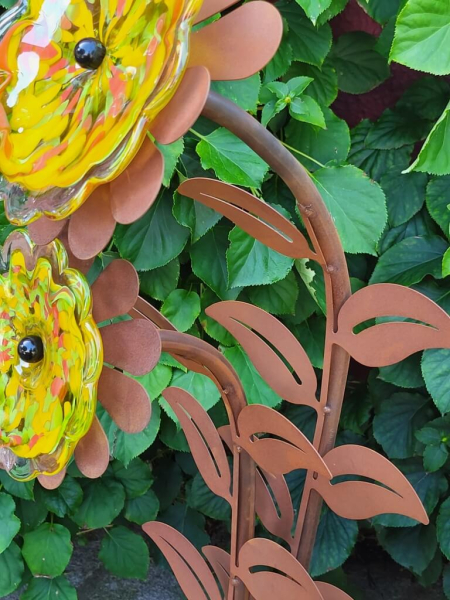 Edelrost Glasblume Zoe, grün-orange