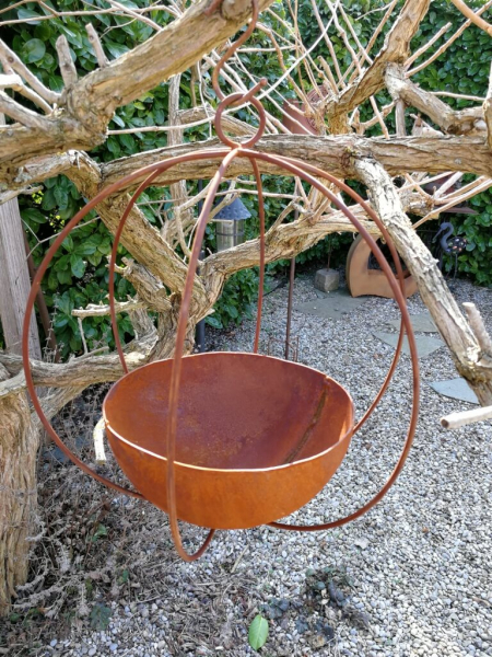 Edelrost Hängekugel mit Schale