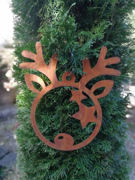 Edelrost Weihnachtshänger Elch mit Sternen