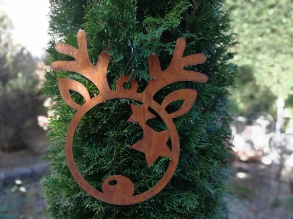 Edelrost Weihnachtshänger Elch mit Sternen