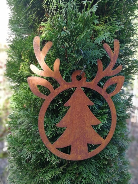 Edelrost Weihnachtshänger Elch mit Tanne