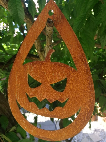 Edelrost Halloween Hänger Kürbis Fratze, tropfenform