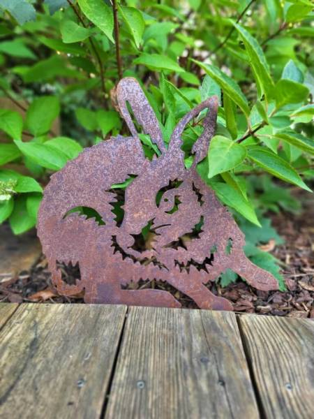 Edelrost Hase filigran, zum Stecken