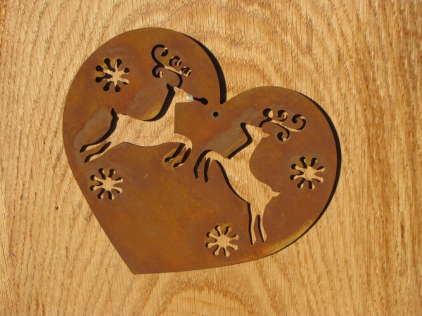 Edelrost Herz mit Hirsch, 3 Größen