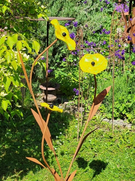 Edelrost Glasblume Hibiskus, zum Stecken, gelb