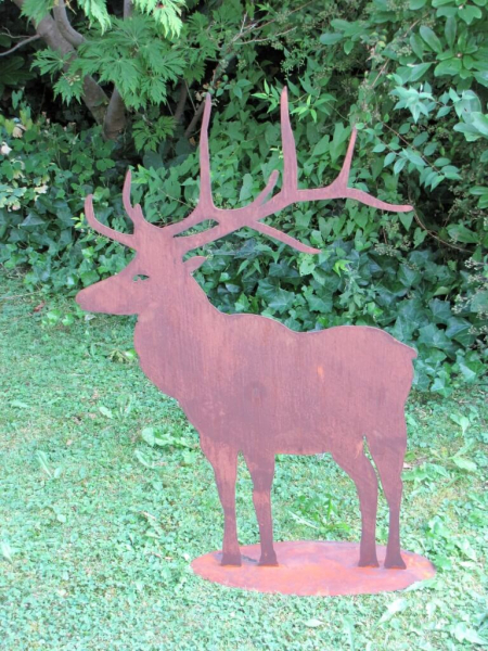 Edelrost Hirsch stehend geradeaus schauend