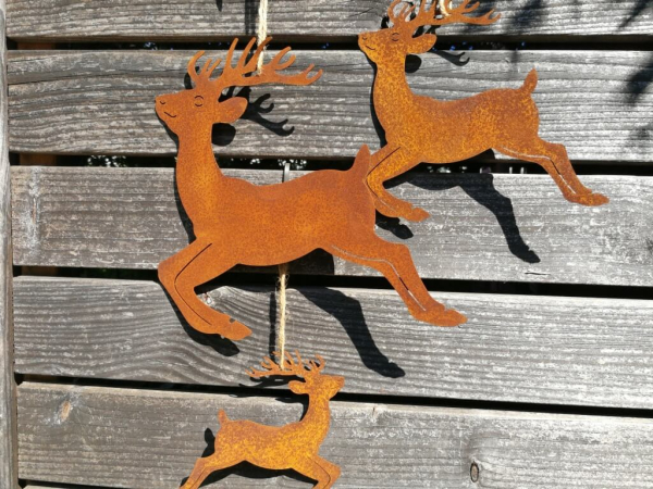 Edelrost Hirsch zum Hängen, 3er-Set