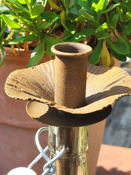 Edelrostoptik Kerzenhalter Blüte für Flasche
