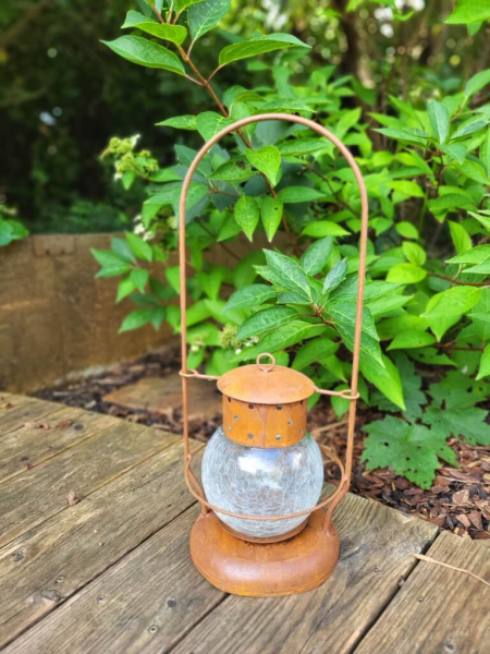 Edelrost Laterne mit Craquele-Glas
