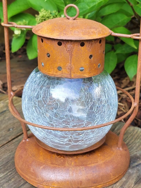 Edelrost Laterne mit Craquele-Glas