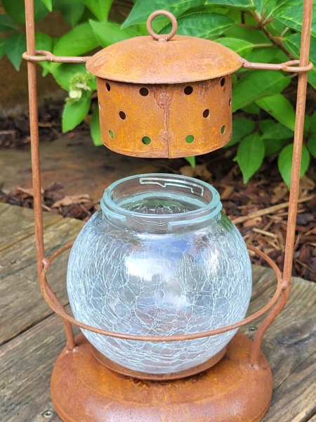 Edelrost Laterne mit Craquele-Glas