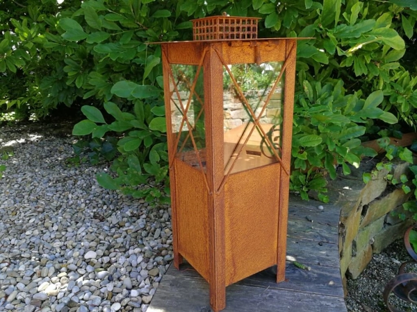 Edelrost Laterne mit Glas, 50 cm