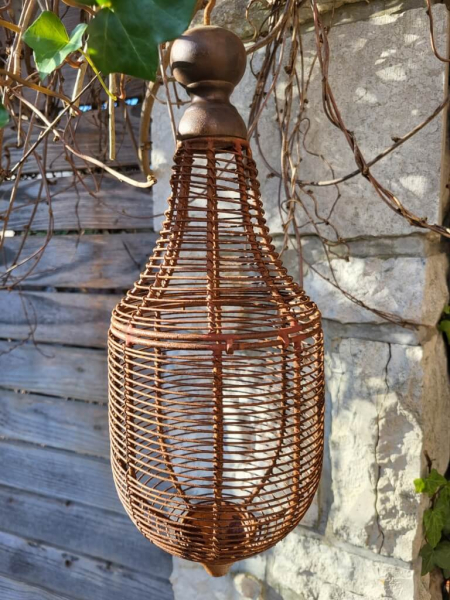 Edelrost Ornament Windlicht zum Hängen, rundlich