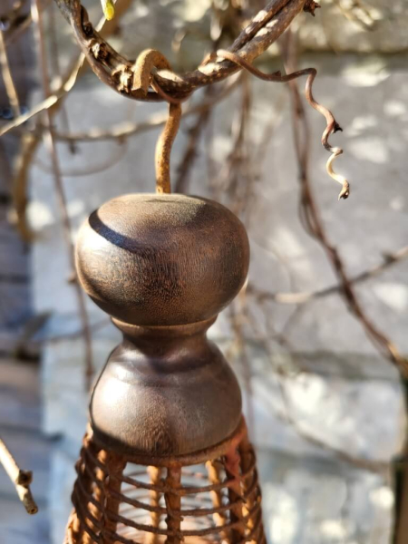 Edelrost Ornament Windlicht zum Hängen, rundlich