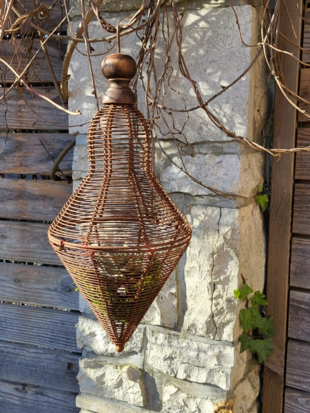 Edelrost Ornament Windlicht zum Hängen, spitz