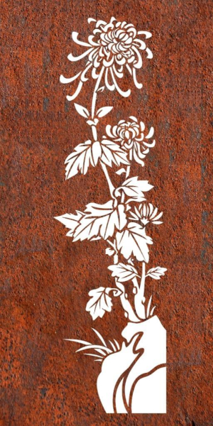 Edelrost Paravent oder Sichtschutzwand Blume Chrysantheme