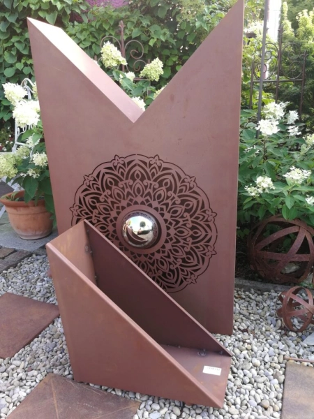 Edelrost Dekosäule Mandala mit Schale
