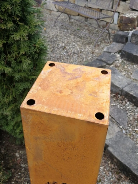 Edelrost Dekosäule Pusteblume, Trapez mit Schale