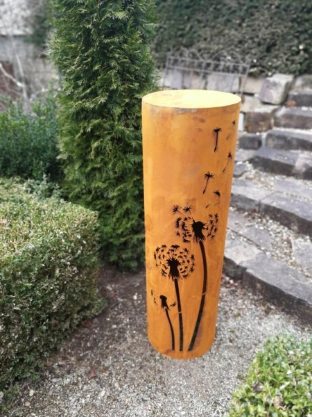 Edelrost Dekosäule Pusteblume, rund