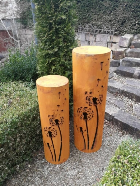 Edelrost Dekosäule Pusteblume, rund