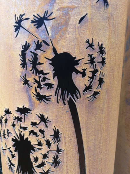 Edelrost Dekosäule Pusteblume, rund