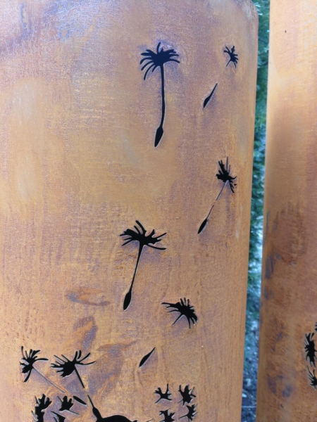 Edelrost Dekosäule Pusteblume, rund