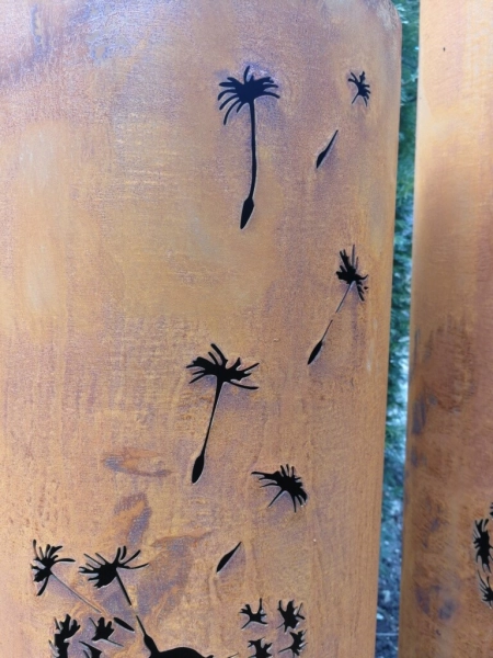 Edelrost Dekosäule Pusteblume, rund