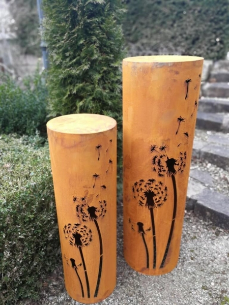 Edelrost Dekosäule Pusteblume, rund