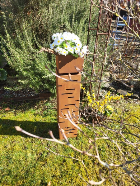 Edelrost Dekosäule Streifen, inkl. Blumentrog