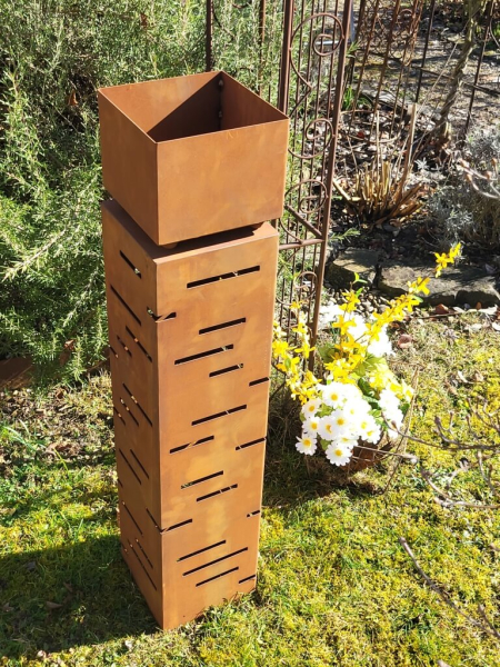 Edelrost Dekosäule Streifen, inkl. Blumentrog