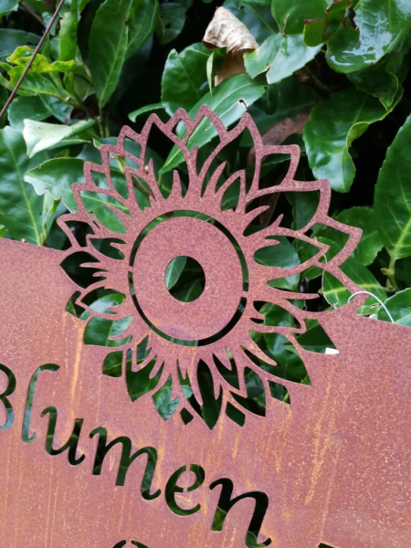 Edelrost Schild Blumengarten