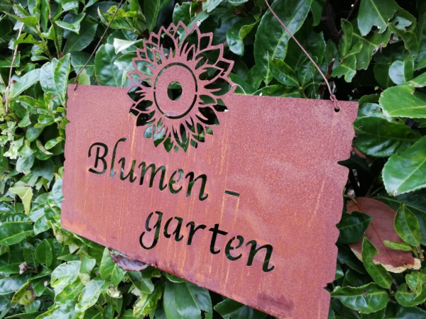 Edelrost Schild Blumengarten