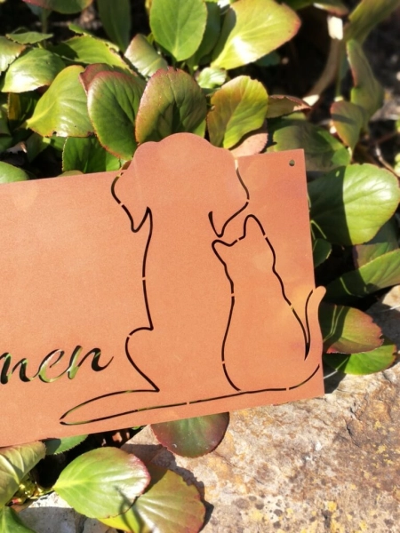 Edelrost Spruchschild Tierisches Willkommen