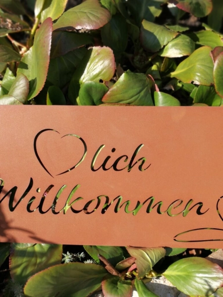 Edelrost Spruchschild Tierisches Willkommen
