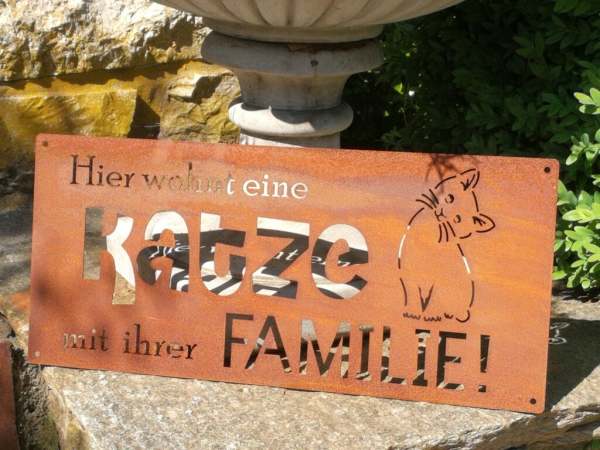 Edelrost Spruchschild Hier wohnt eine Katze