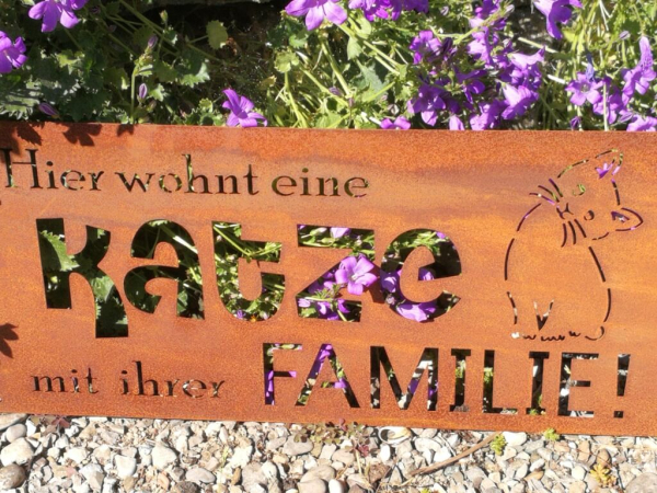 Edelrost Spruchschild Hier wohnt eine Katze