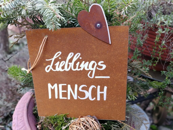 Edelrost Schild Lieblingsmensch, mit Herz