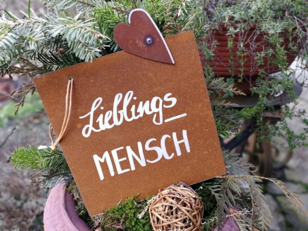 Edelrost Schild Lieblingsmensch, mit Herz