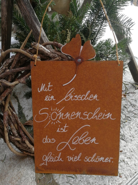 Edelrost Schild mit Ginkgo Sonnenschein