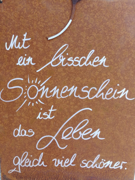 Edelrost Schild mit Ginkgo Sonnenschein