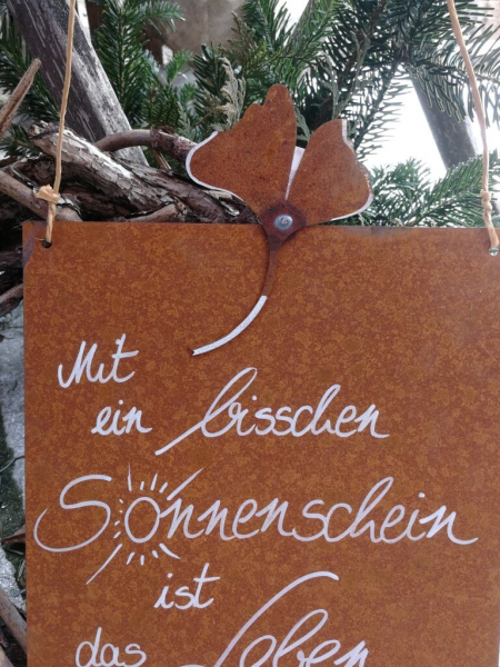 Edelrost Schild mit Ginkgo Sonnenschein