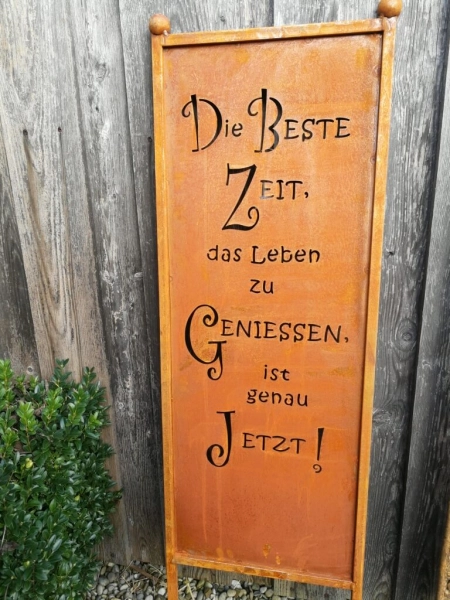 Edelrost Gartenschild Leben genießen