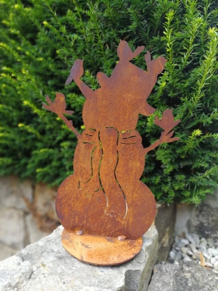 Edelrost Schneemann Olaf, mit Vögeln