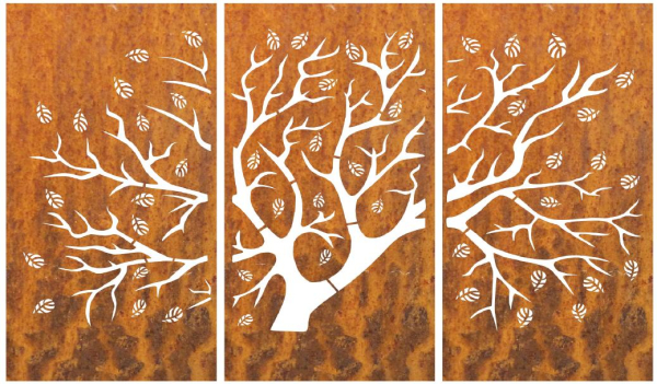 Edelrost Sichtschutzwand 3er Set Baum