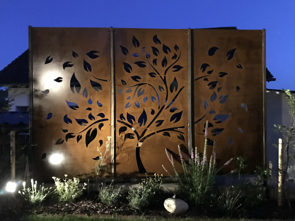 Edelrost Sichtschutzwand 3er Set Baum geschwungen