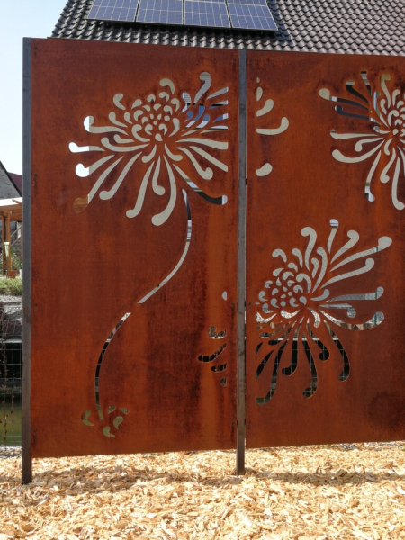 Edelrost Sichtschutzwand Blumen, 3-teilig