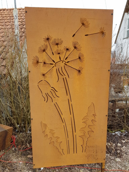 Edelrost Sichtschutzwand Pusteblume filigran