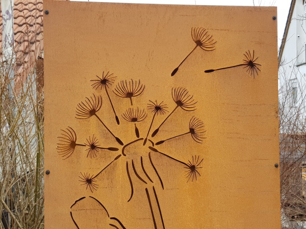 Edelrost Sichtschutzwand Pusteblume filigran
