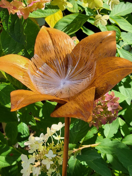 Edelrost Solar Gartenstecker Blume Paulina, flach