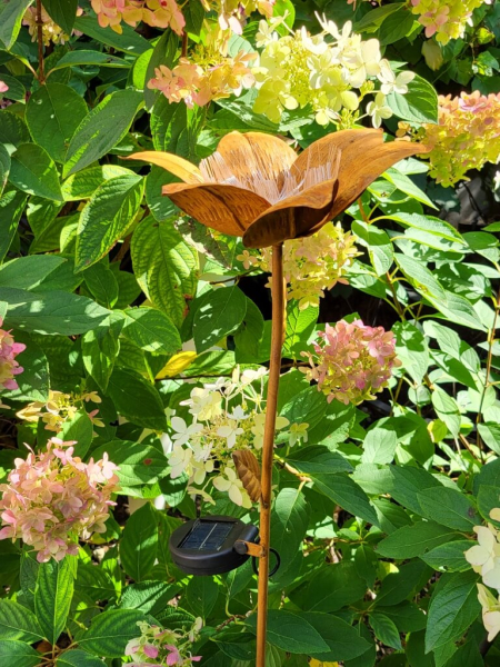 Edelrost Solar Gartenstecker Blume Paulina, flach